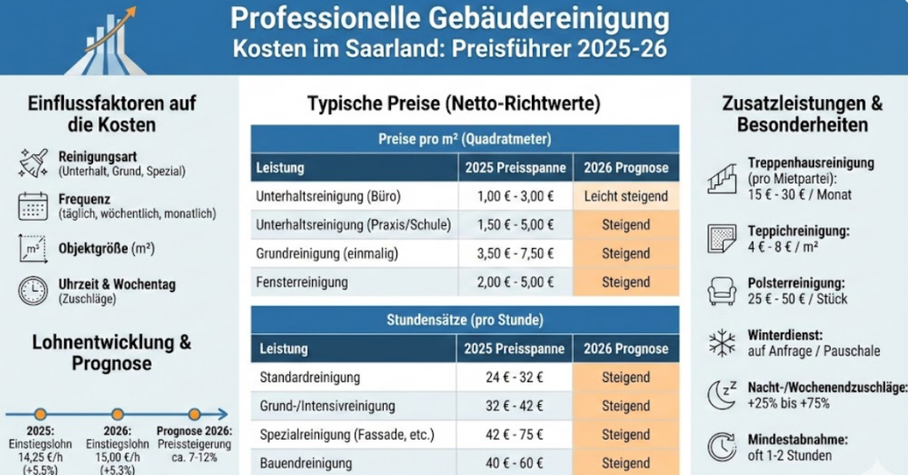 Was kostet eine professionelle Gebäudereinigung im Saarland? Preisführer 2025-26